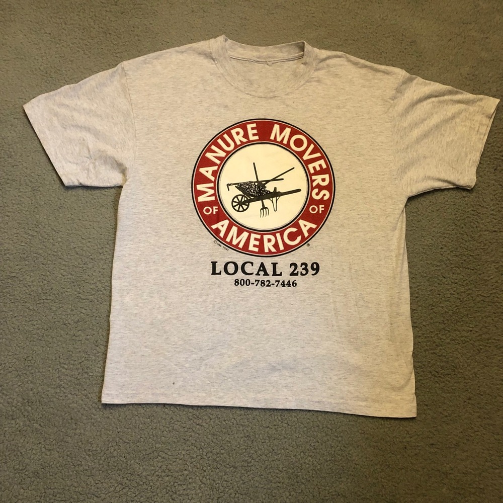 Vtg Manure Movers of America Local 239 Grey Graphic T-Shirt Mens Large L